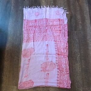 Pink Printed Ganesh Scarf with Fringe